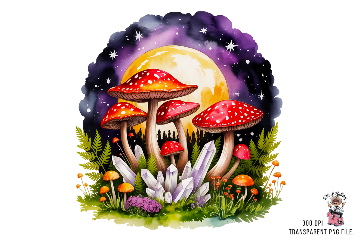 Mushroom and Crystal PNG Bunndle, a Graphic by Clipart Studio (Photo 4 of 11)