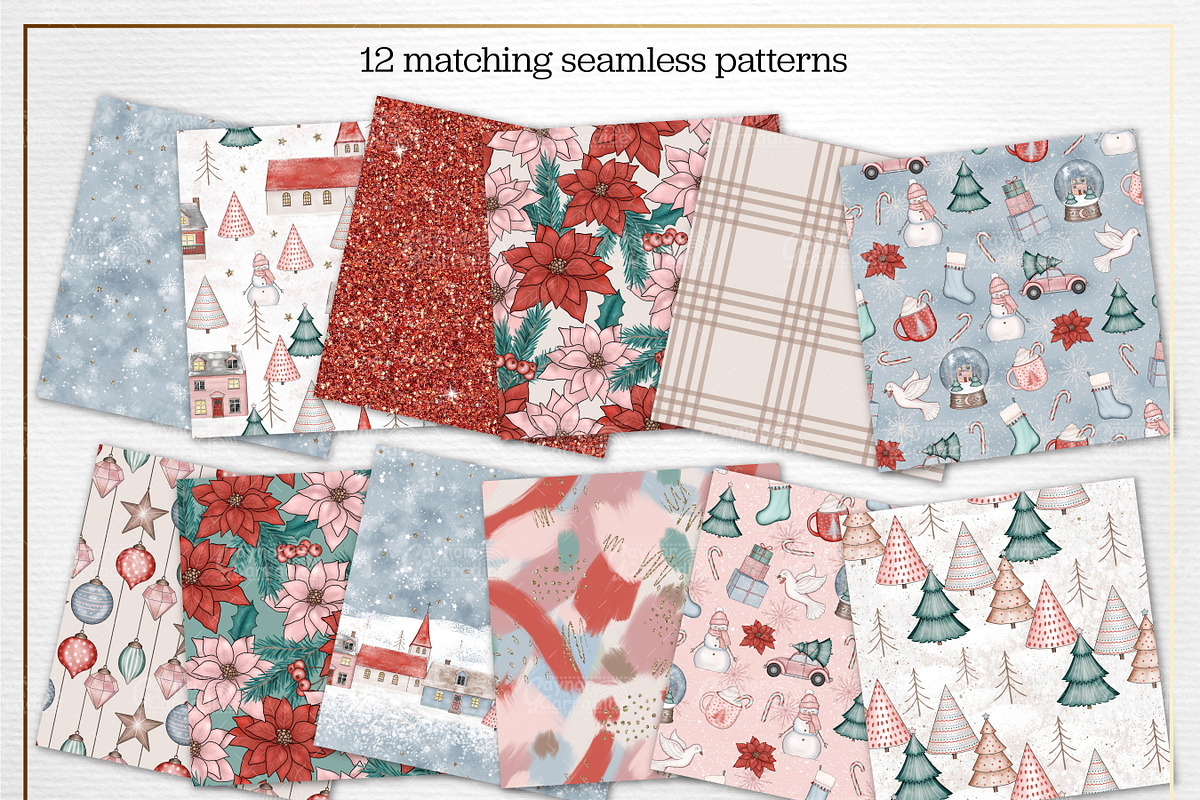 Boho Christmas clipart & pattern set, an Illustration by Gaynor Carradice Designs (Photo 3 of 3)