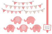Coral Elephant Clipart & Patterns, an Illustration by Amanda Ilkov (Thumbnail 2 of 3)