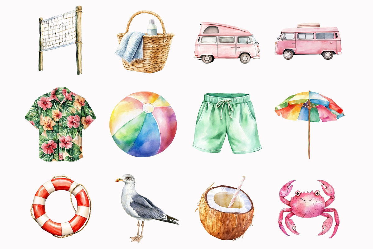 Watercolor Beach Clipart, an Illustration by Design Market (Photo 3 of 4)