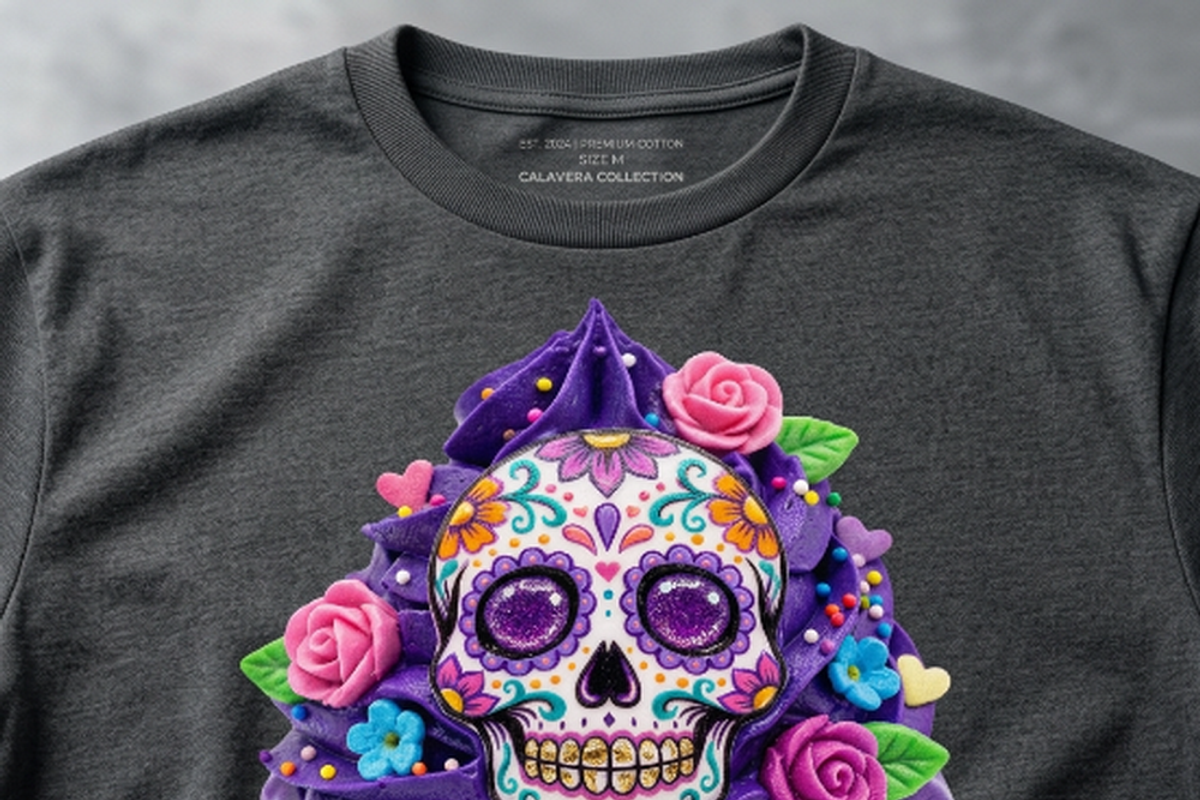 Sugar Skull Purple Cupcake Art, a Shirt Mockup by Vector Stall (Photo 13 of 14)