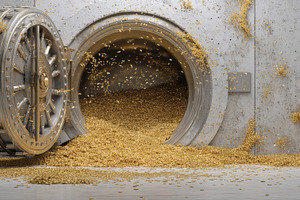Bank vault overflowing with gold, a Photo by Pavel_design