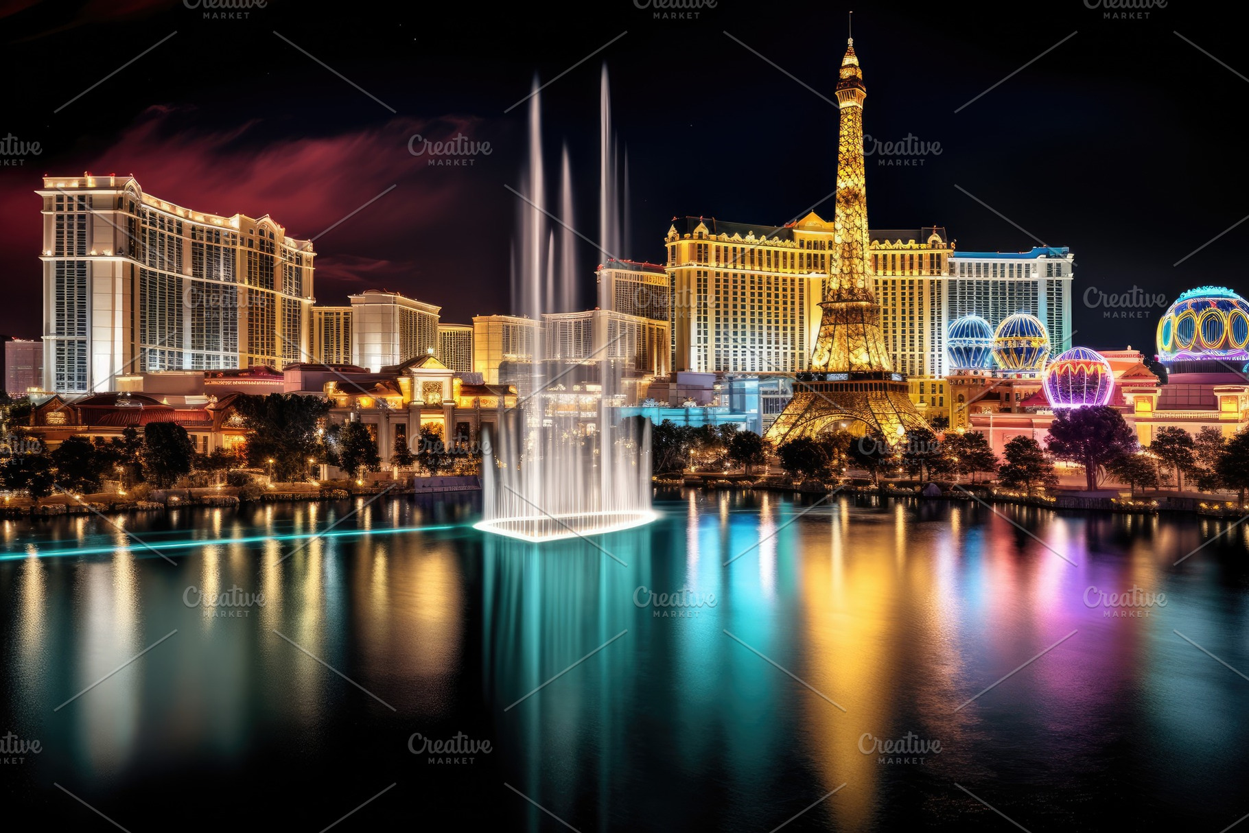 Bellagio Hotel and Casino at night i, a Photo by Iftikhar Alam
