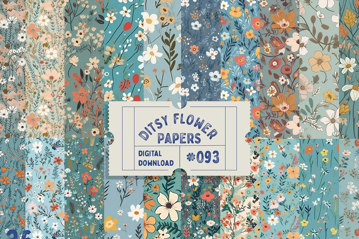 Blue Ditsy Floral Seamless Patterns, a Pattern Graphic by Natural Planners (Photo 1 of 8)