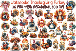 Watercolor Thanksgiving Turkey Clipa, an Illustration by Sublimation Artist