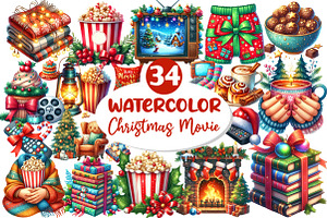 Christmas Movie Night Clipart, an Illustration by Dream Creation