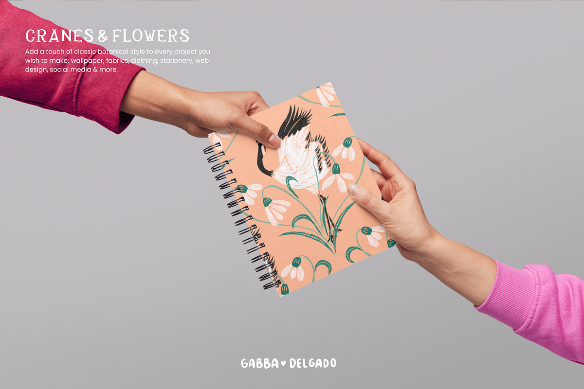 Cranes & Flowers PNG Patterns & Art, a Graphic by Gabba Delgado (Photo 4 of 13)