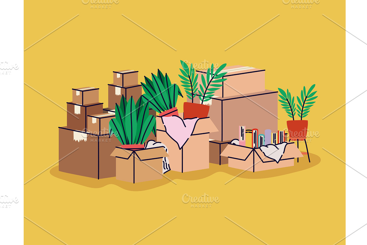 moving boxes illustration, an Object Illustration by studiogstock