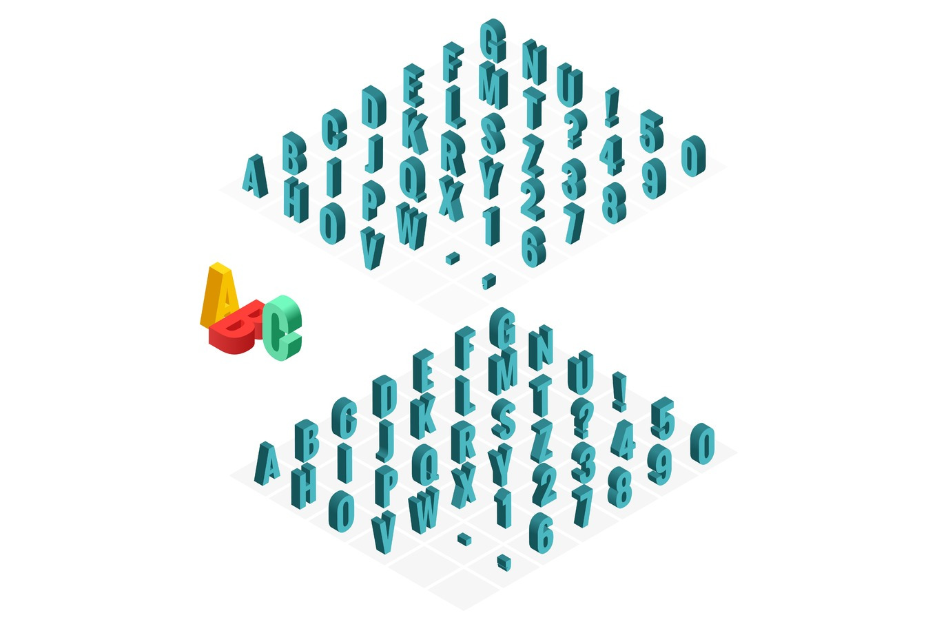 Isometric alphabet vector font. letters, numbers and symbols., an ...
