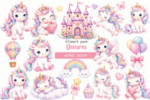 Pastel Unicorn Clipart Bundle
