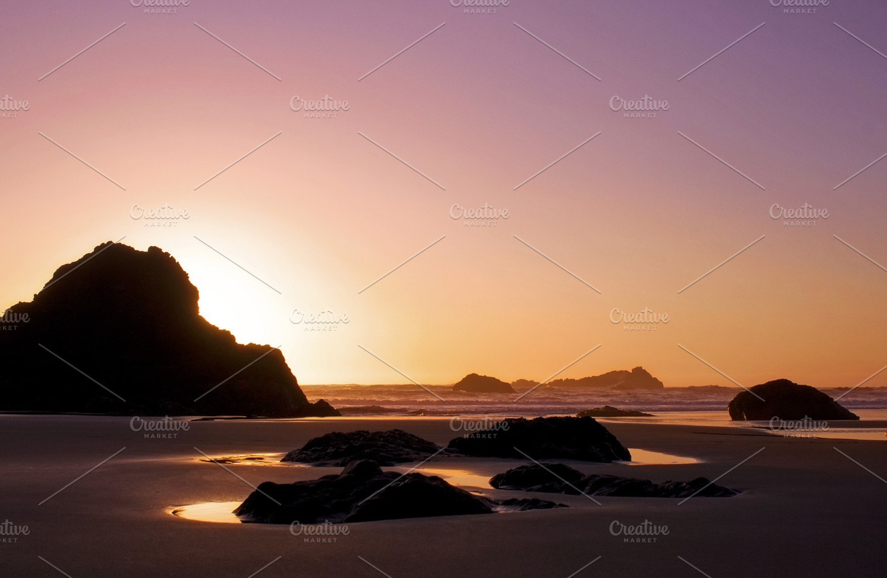 Ocean Calm Pink Sky Sunset