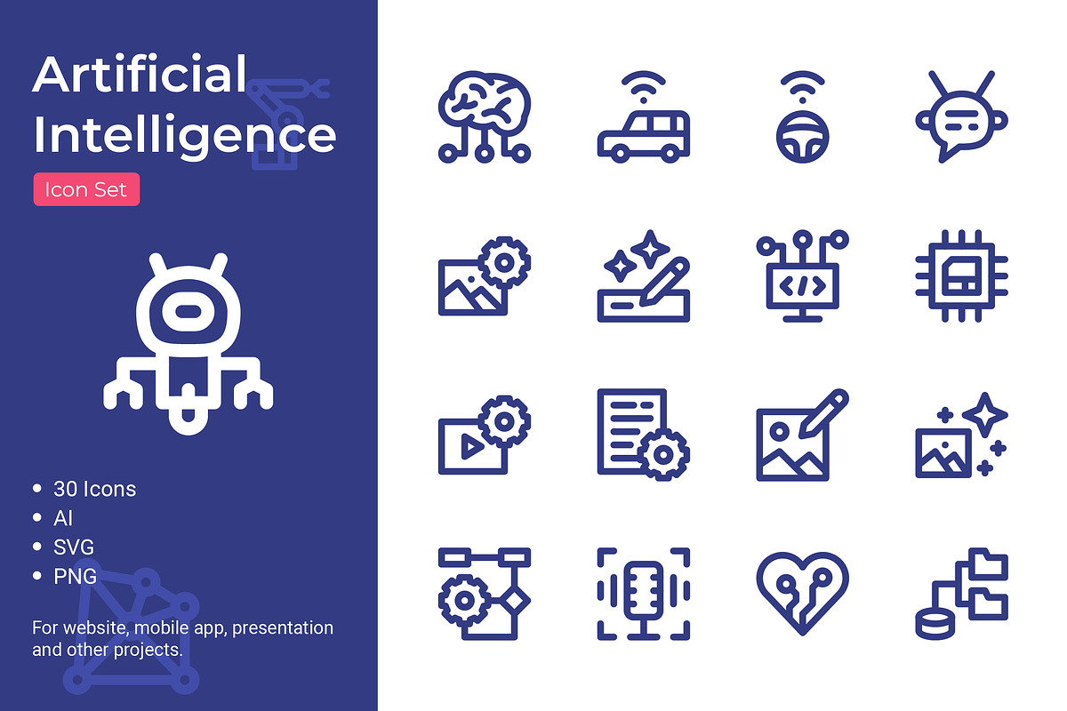 Artificial Intelligence Icon Set, an Outline Icon by Bartama Graphic ...