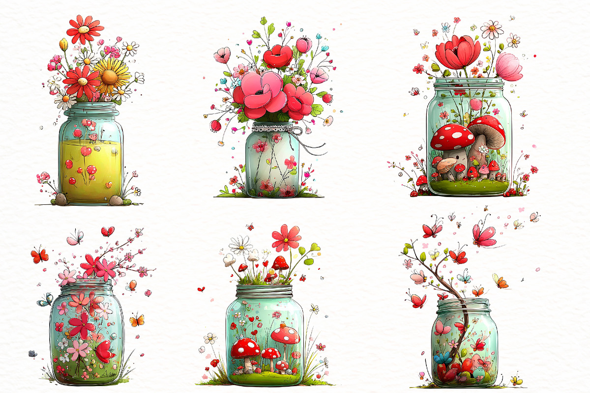 Whimsical spring mason jar Clipart, an Illustration by Designworld (Photo 4 of 6)