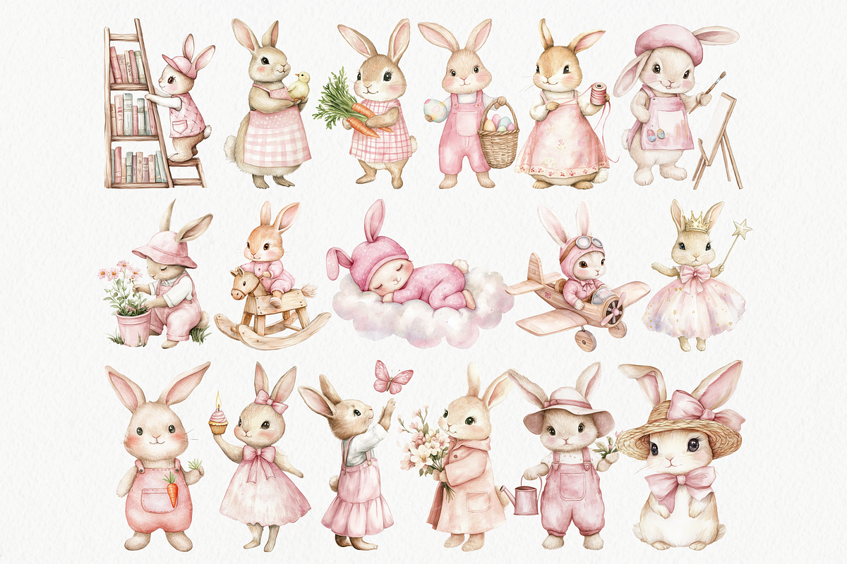 Cute Pink Bunny Clipart, an Animal Illustration by ClipArtCharm (Photo 4 of 7)