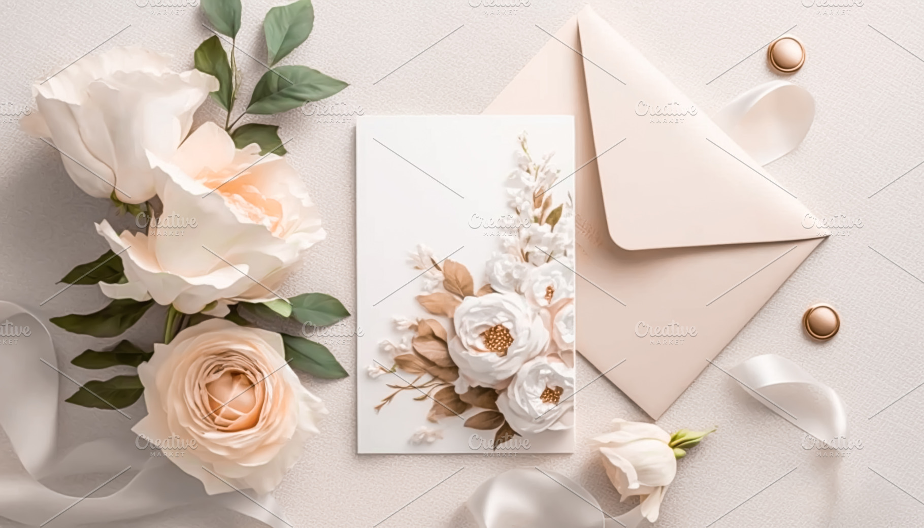 Beautiful luxury wedding stationery flatlay with floral decor, b, a Holiday Photo by Studio ANNA