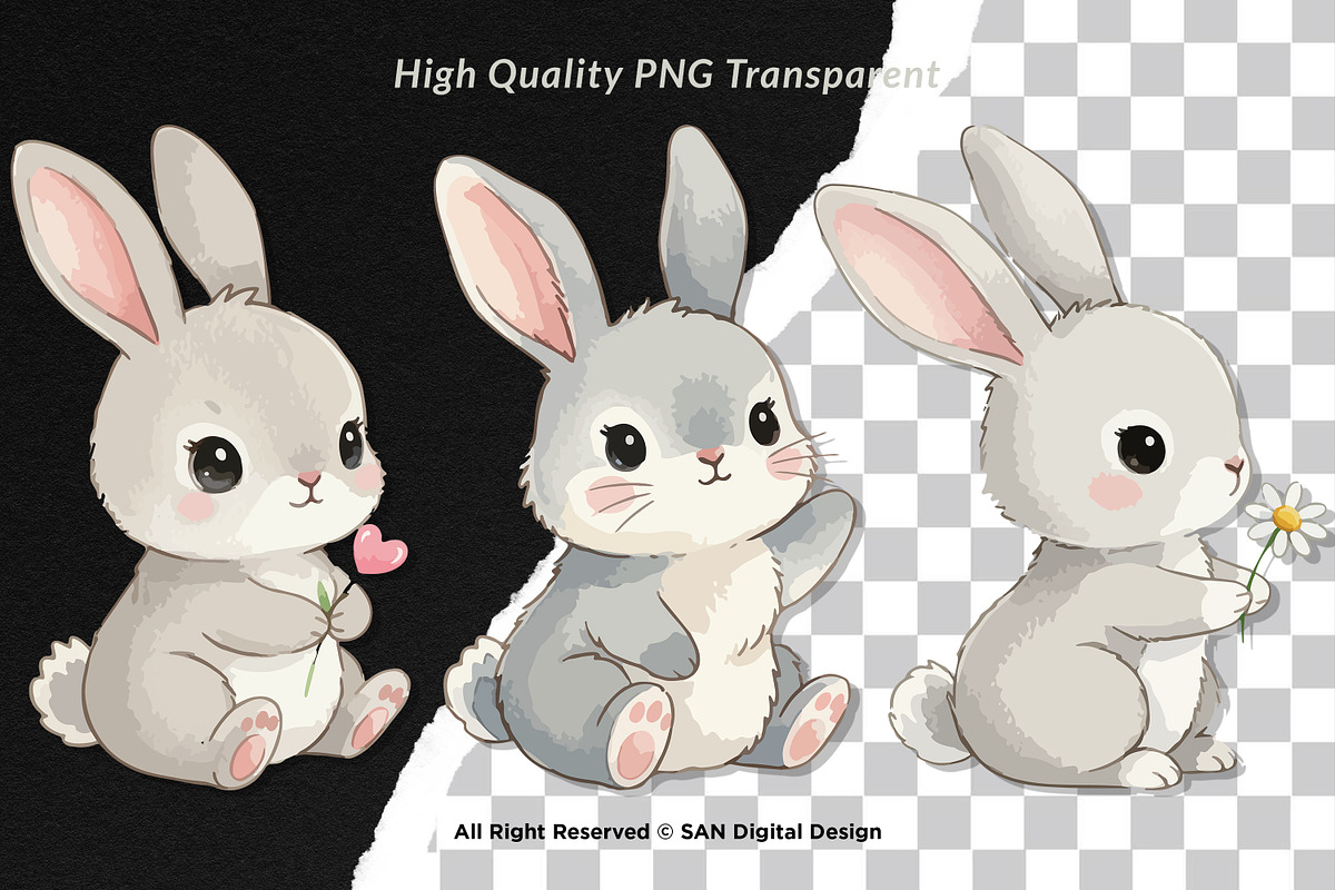 15 Bundle Watercolor Baby Rabbit, an Animal Illustration by Morspective (Photo 2 of 8)