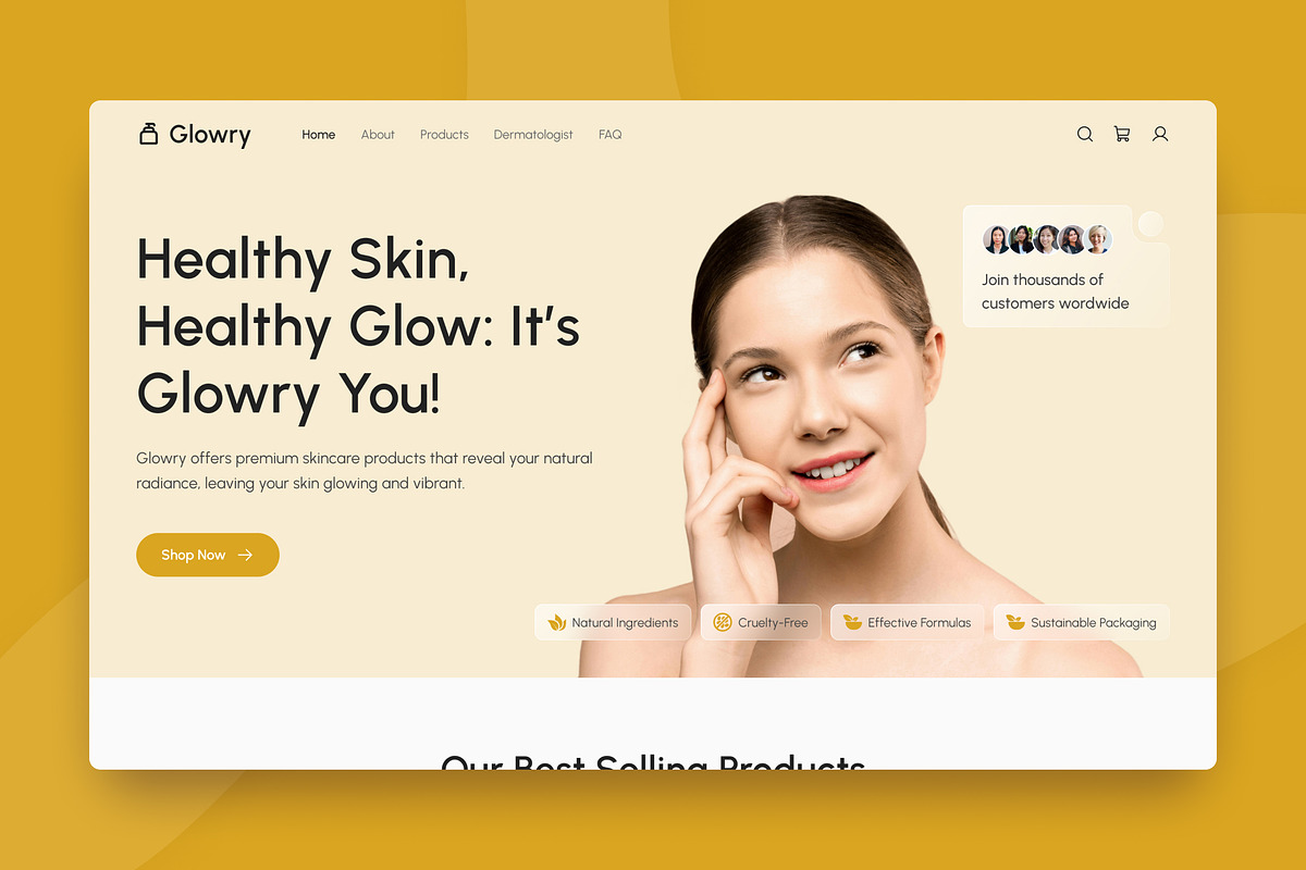 Glowry - Skincare Landing Page, an UI Kit Template by peterdraw (Photo 2 of 3)