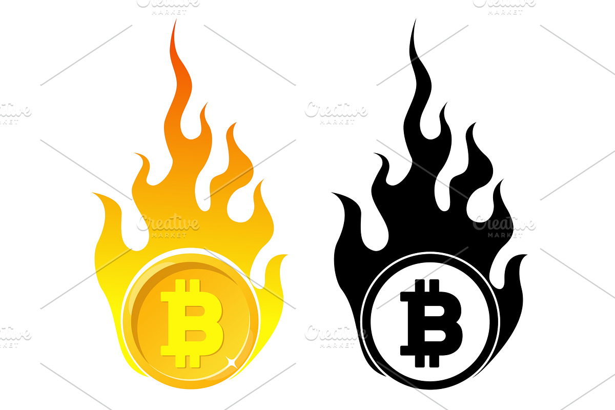 Golden Bitcoin coin in tongues of, a Finance Illustration by Vectorbuum