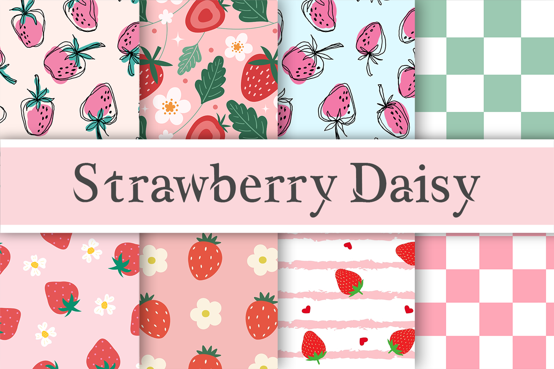 Strawberry Daisy Digital Paper, an Arts & Entertainment Photo by AdriOP