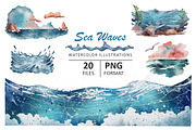 Sea Waves watercolor illustrations, an Object Illustration by Evgeniia (Thumbnail 1 of 5)