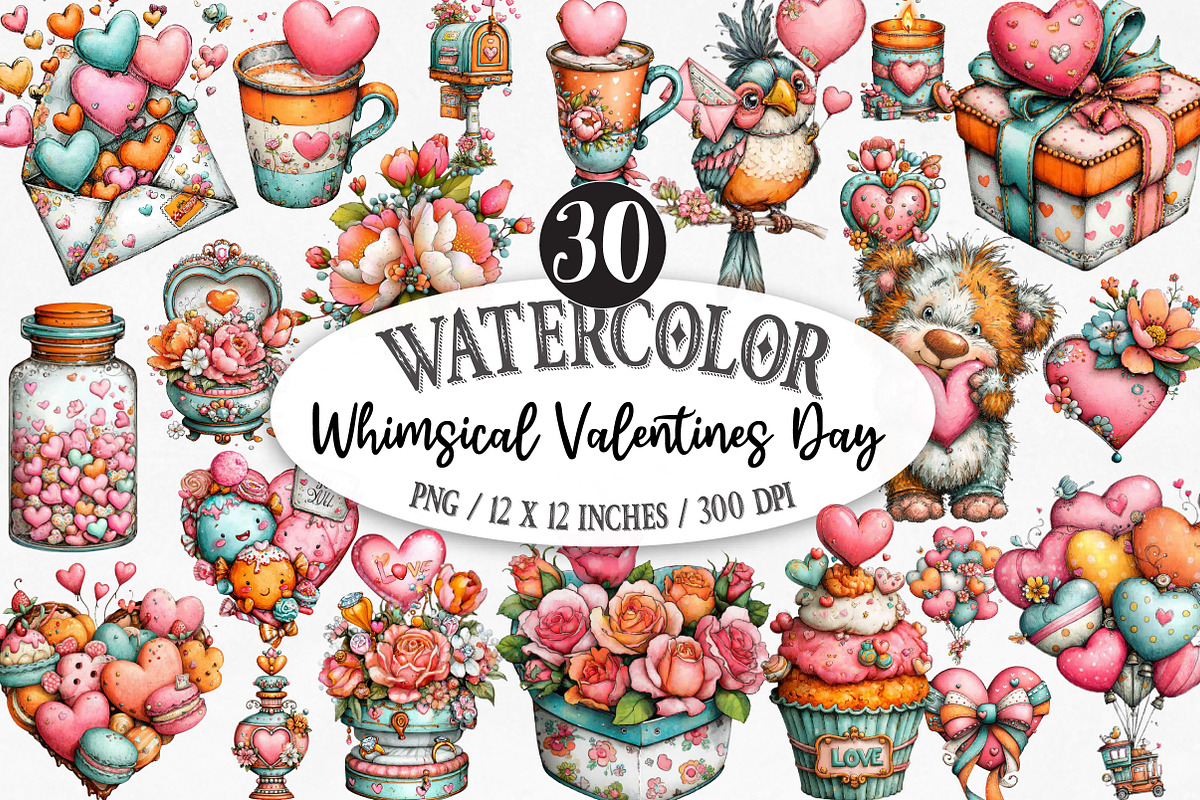 Whimsical Valentines Day Clipart, an Illustration by Designking (Photo 1 of 5)