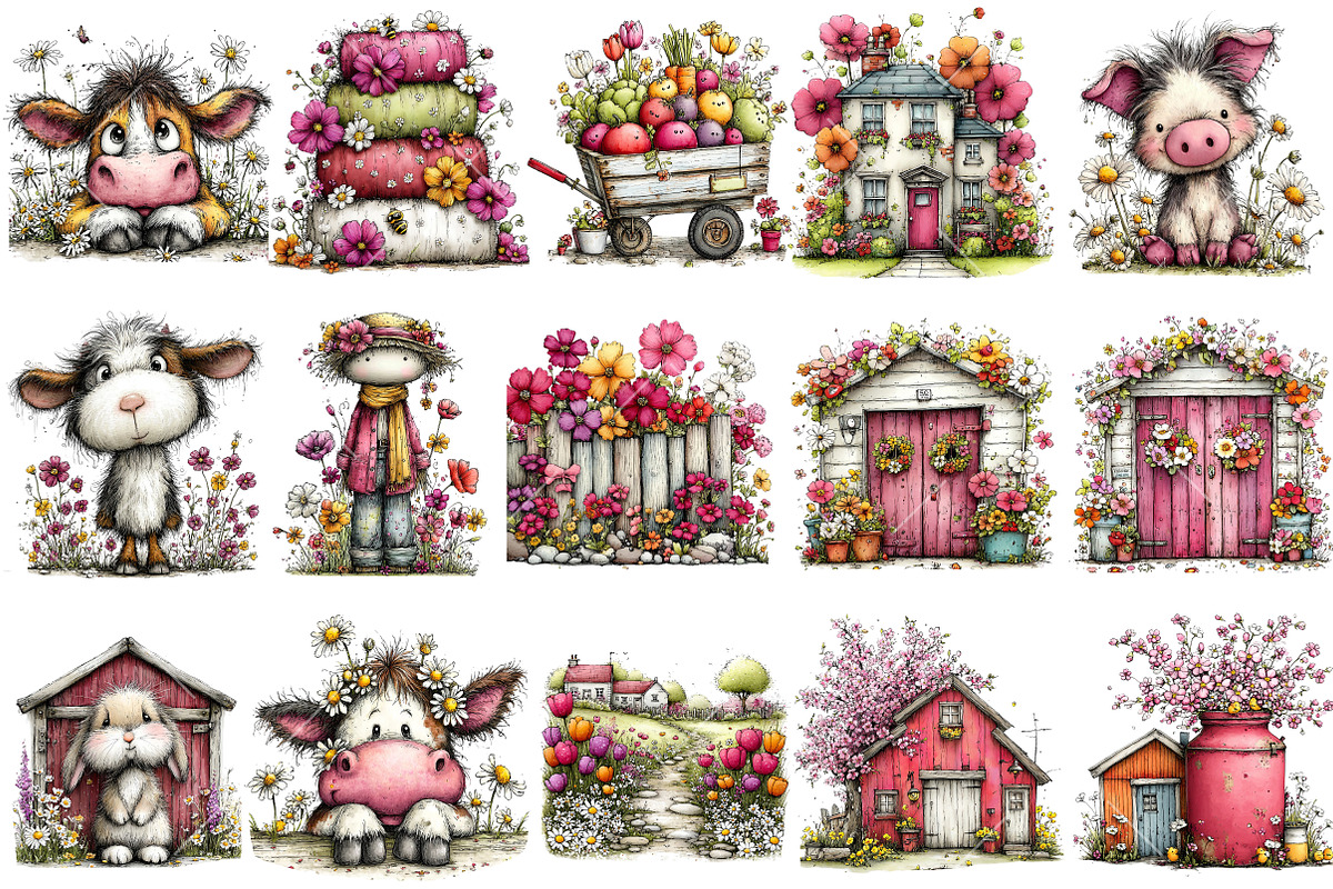 Whimsical Spring Farm Clipart, an Illustration by OK Design (Photo 3 of 6)