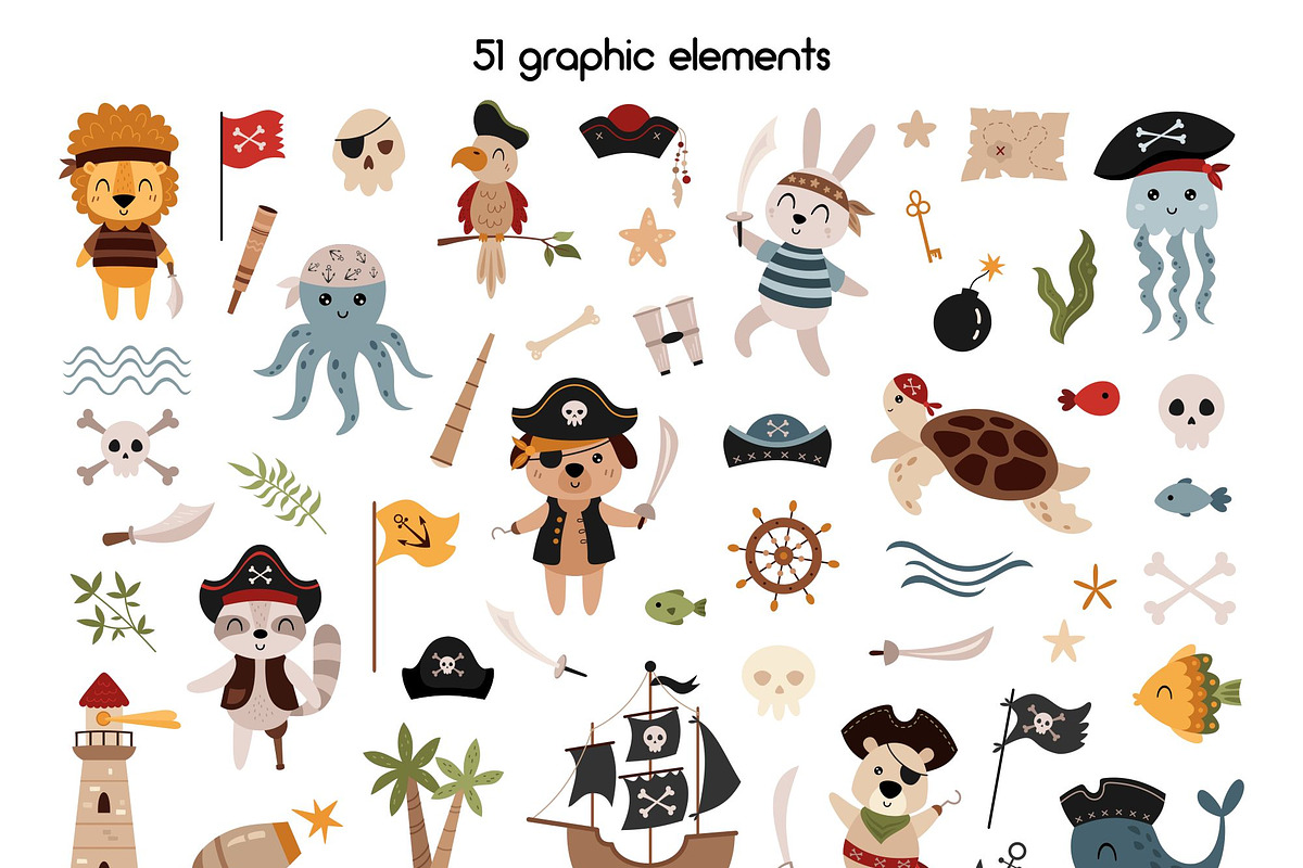 Pirate animals collection, a Seasonal Illustration by JulzaArt (Photo 3 of 10)