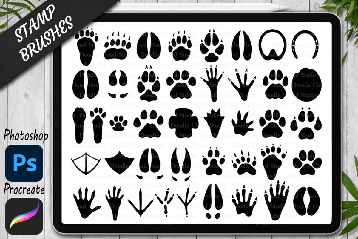 Procreate Animal Paw Stamps Brushes., a Brush Add-On by Doodle Cloud Studio