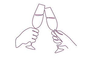 Hands with champagne glasses. Linear, a Decorative Illustration by YummyBuum