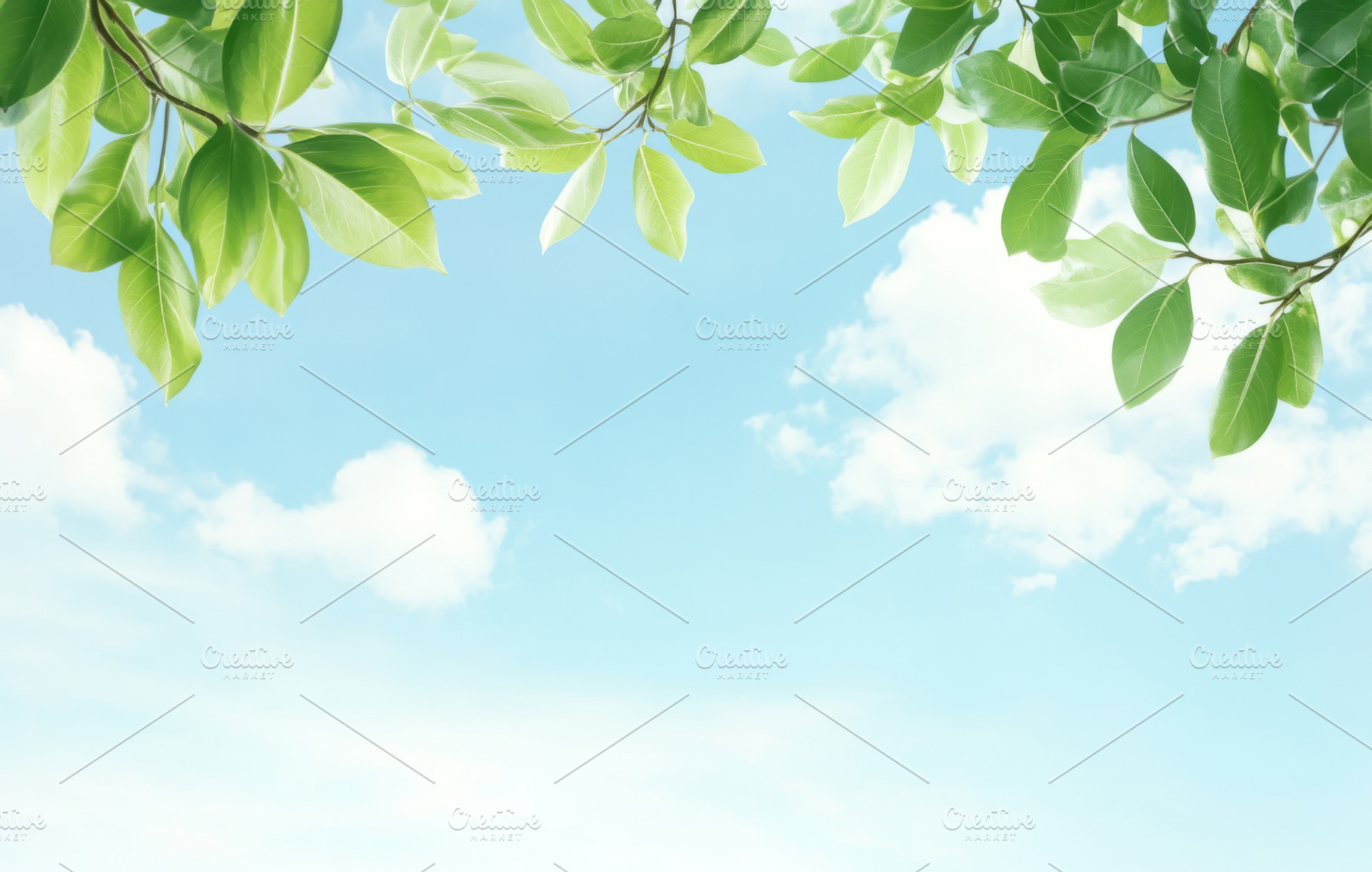 Blue sky and white clouds with green, a Photo by Dvoevnore photos
