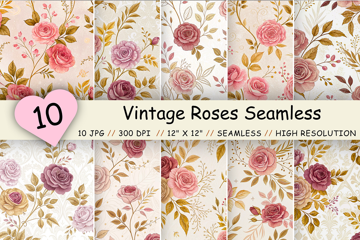 Vintage Roses Seamless Pattern, Antique