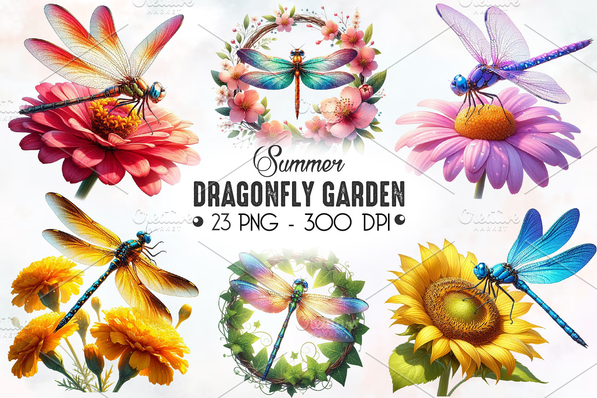 Summer Dragonfly Garden Clipart, an Illustration by RobertsArt (Photo 1 of 7)