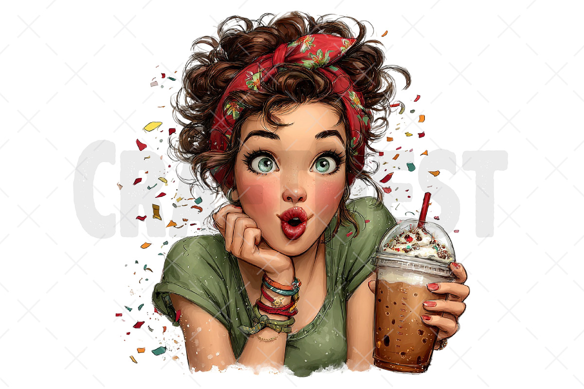 Whimsical Summer Coffee Girl Clipart, an Illustration by Craft Nest (Photo 7 of 12)