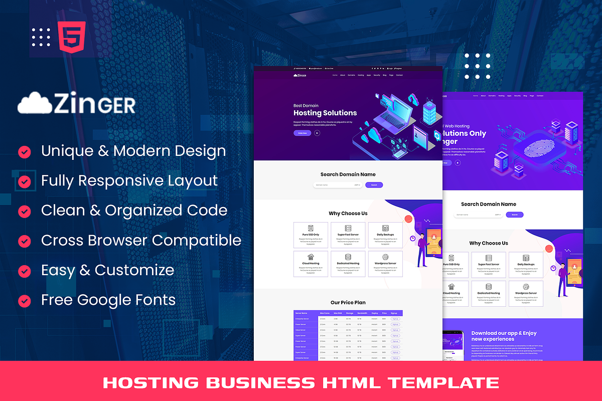Zinger- Web Hosting HTML Template, a HTML Template by THESOFTKING (Photo 1 of 3)
