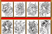 Japanese Tattoo Coloring Pages - V02, an Object Illustration by Design Haven (Thumbnail 3 of 4)