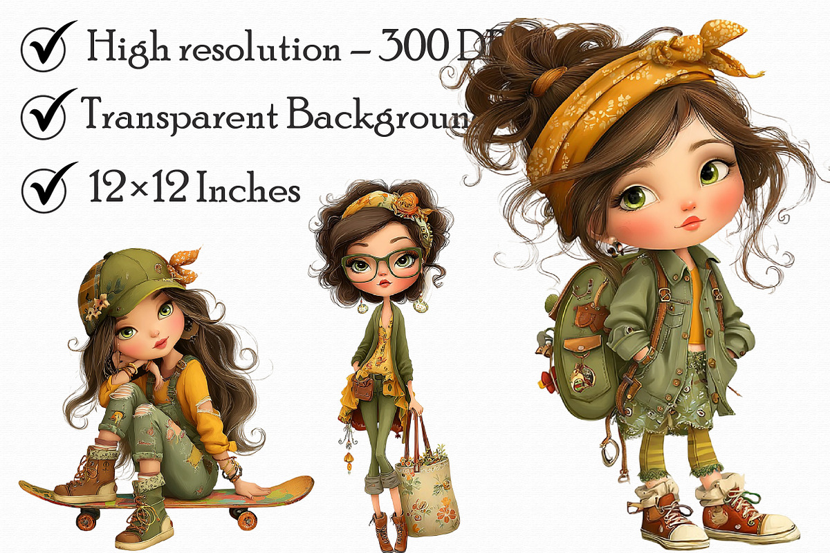 Retro Girls Clipart, an Illustration by Libby Wishes (Photo 2 of 7)