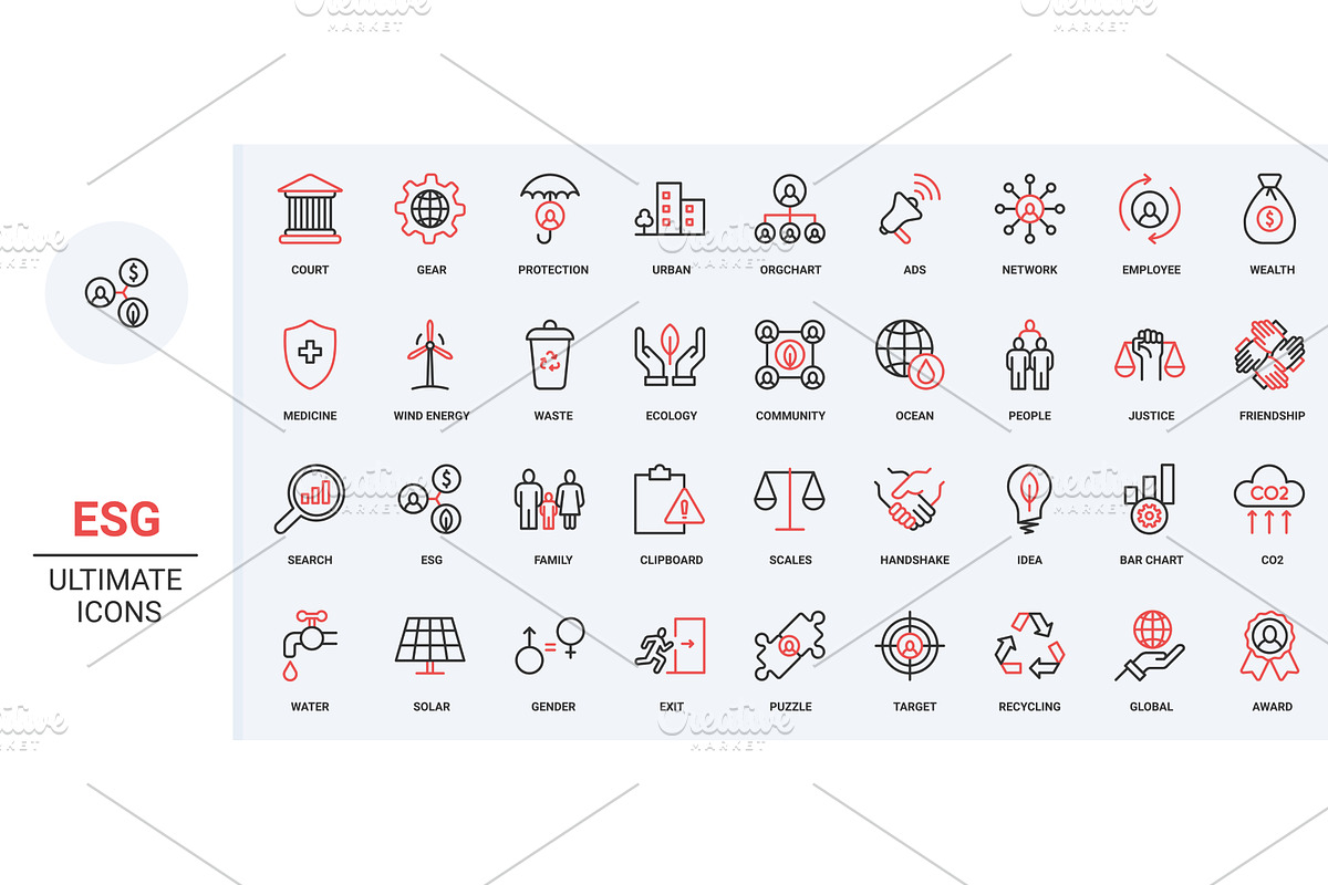 Esg criteria company icons, a Technology Illustration by Lemberg Vector
