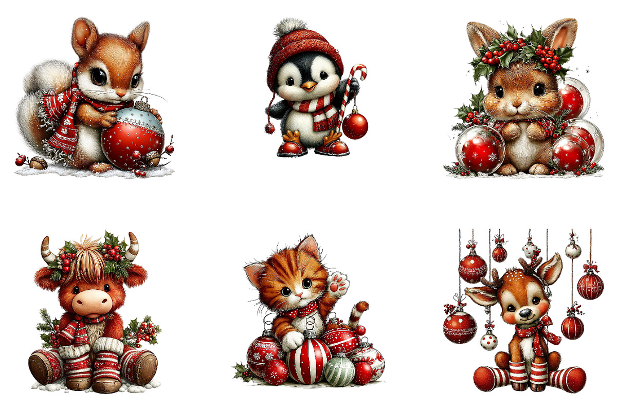 Christmas Animals Clipart, a Seasonal Illustration by CreationArt (Photo 6 of 6)
