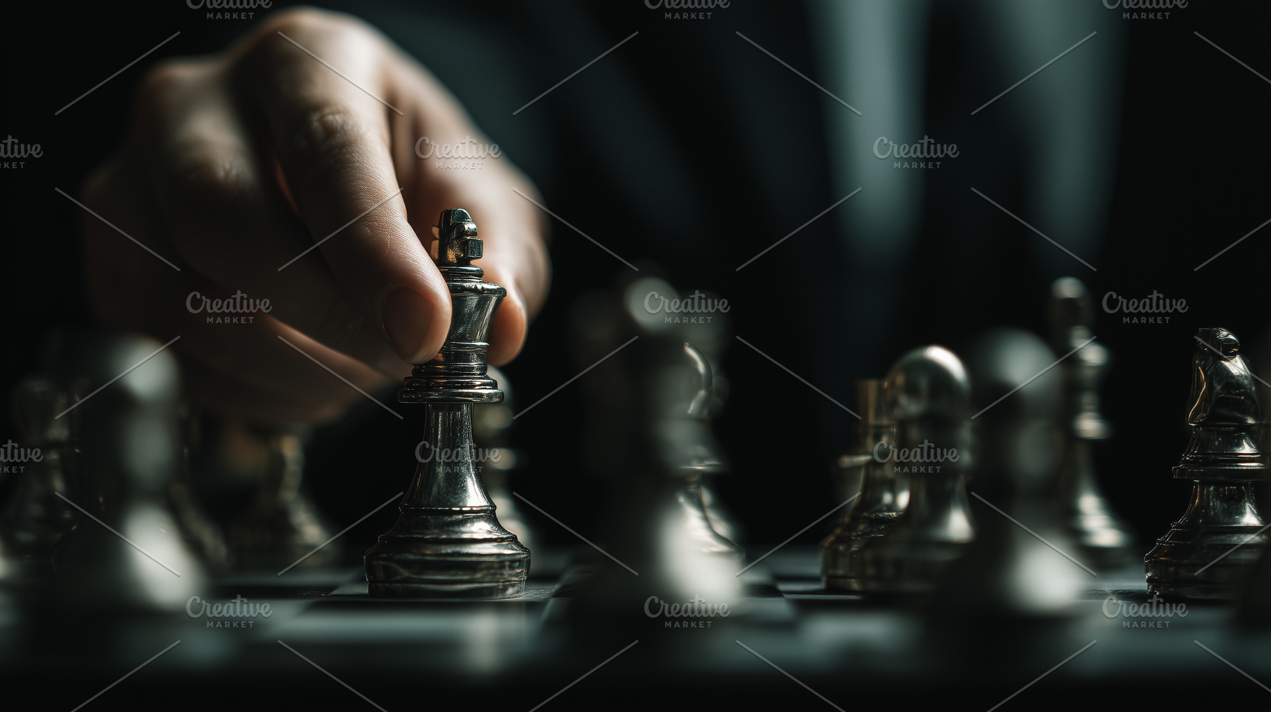 Hand in a suit carefully moves chess, a Business Photo by MistyDay