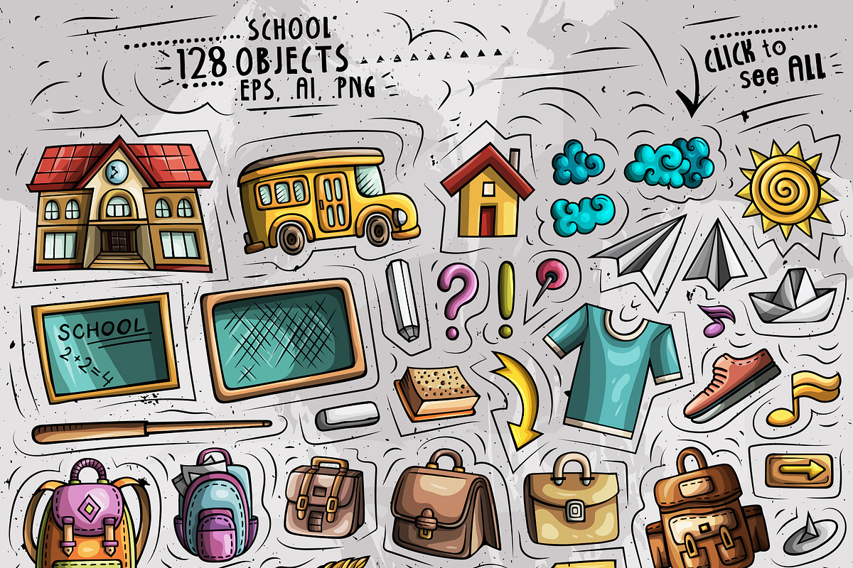 School Cartoon Doodle Big Pack, a Decorative Illustration by BALABOLKA (Photo 11 of 13)