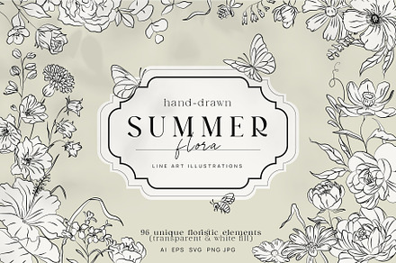 Hand-drawn Line Art Summer Flowers, a Decorative Illustration by La Petite Line Art