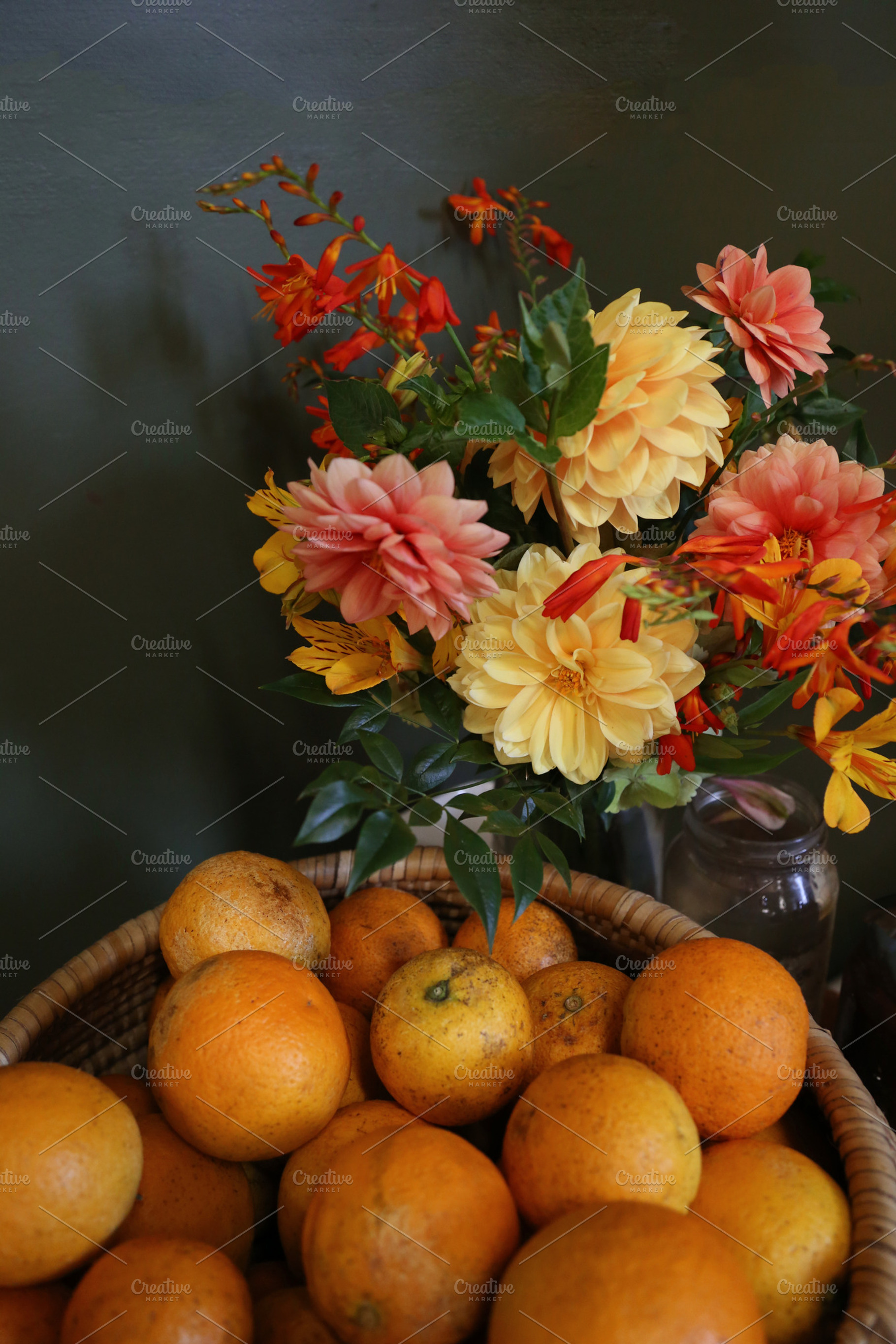 Oranges and dahlias, a Photo by lisap
