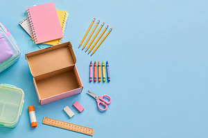 School supplies organized neatly on, a Photo by Dvoevnore photos