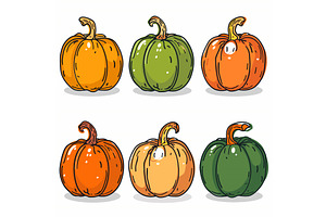 Collection Six Colorful Pumpkins