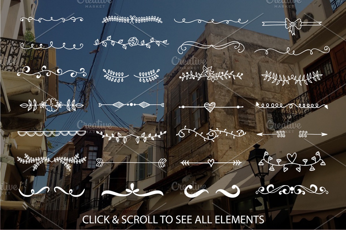 75 hand drawn design elements, an Illustration by Redchocolate