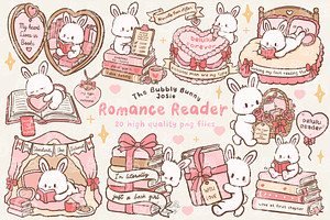 Romance Reader Bunny Clipart, an Animal Illustration by Blumensdiary