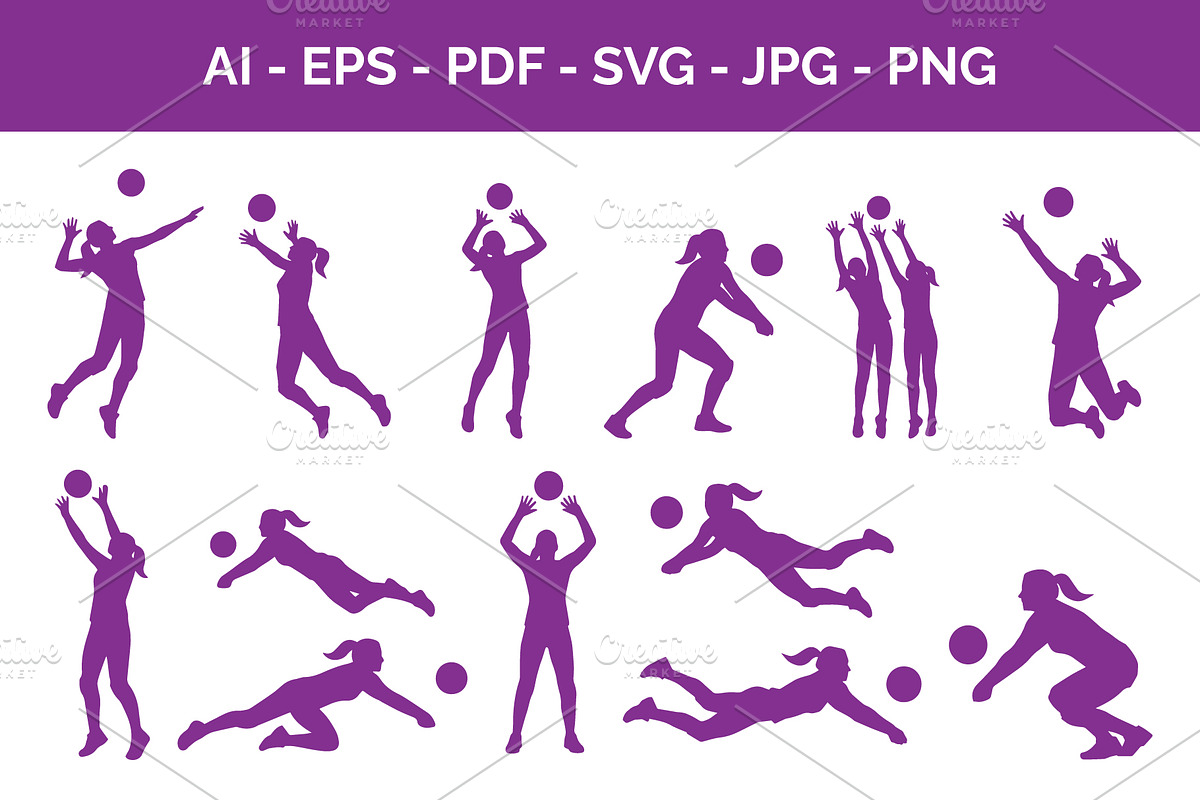 Women Volleyball Players Silhouettes, an Object Graphic by nandinigraphics (Photo 2 of 3)