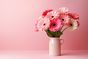 Bouquet of gerbera flower in vase on pink background, a Nature Photo by AlyaAnd