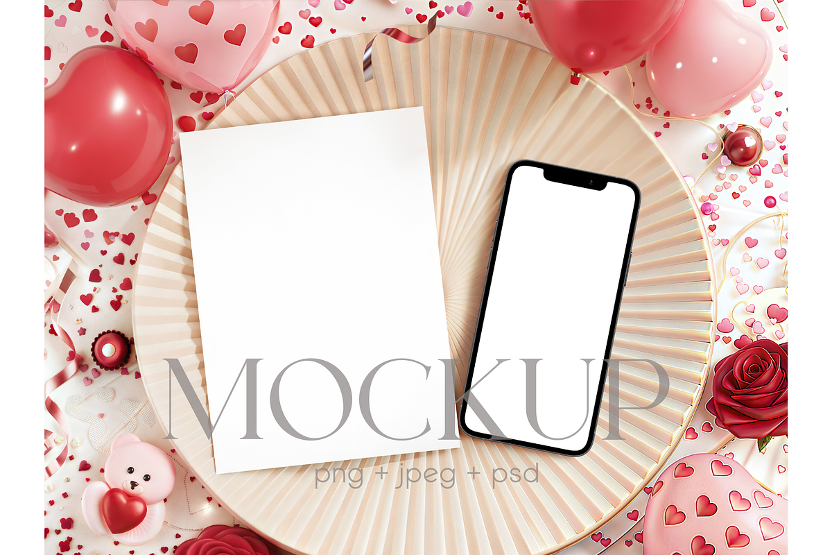Valentine Card and Phone Mockup, a Product Mockup by MockupWizard (Photo 1 of 4)