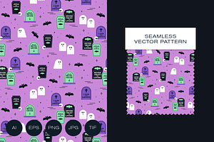 Tombstones, Ghosts and Bats Pattern